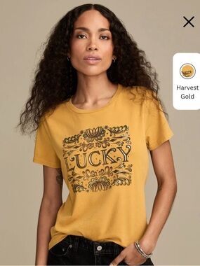 NWT Lucky Brand Graphic T, Women's XL, Lucky Scroll w/Gold Accents